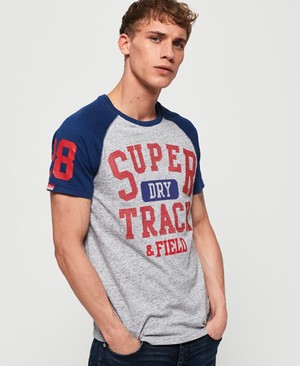 Superdry Track & Field Baseball Férfi Pólók Szürke/Kék | LXZWV6301